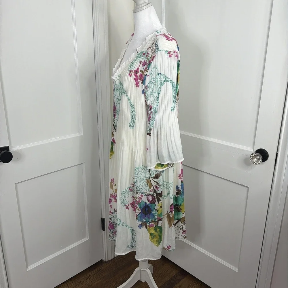 Sunny Leigh Midi Dress Womens 3X White Floral Pleated Bell Sleeve Boho Flowy - Picture 6 of 9